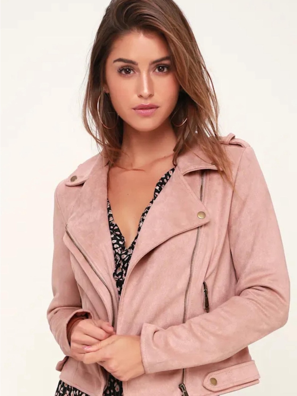 LA Coalition Suede Moto Jacket - Pink (Size S)